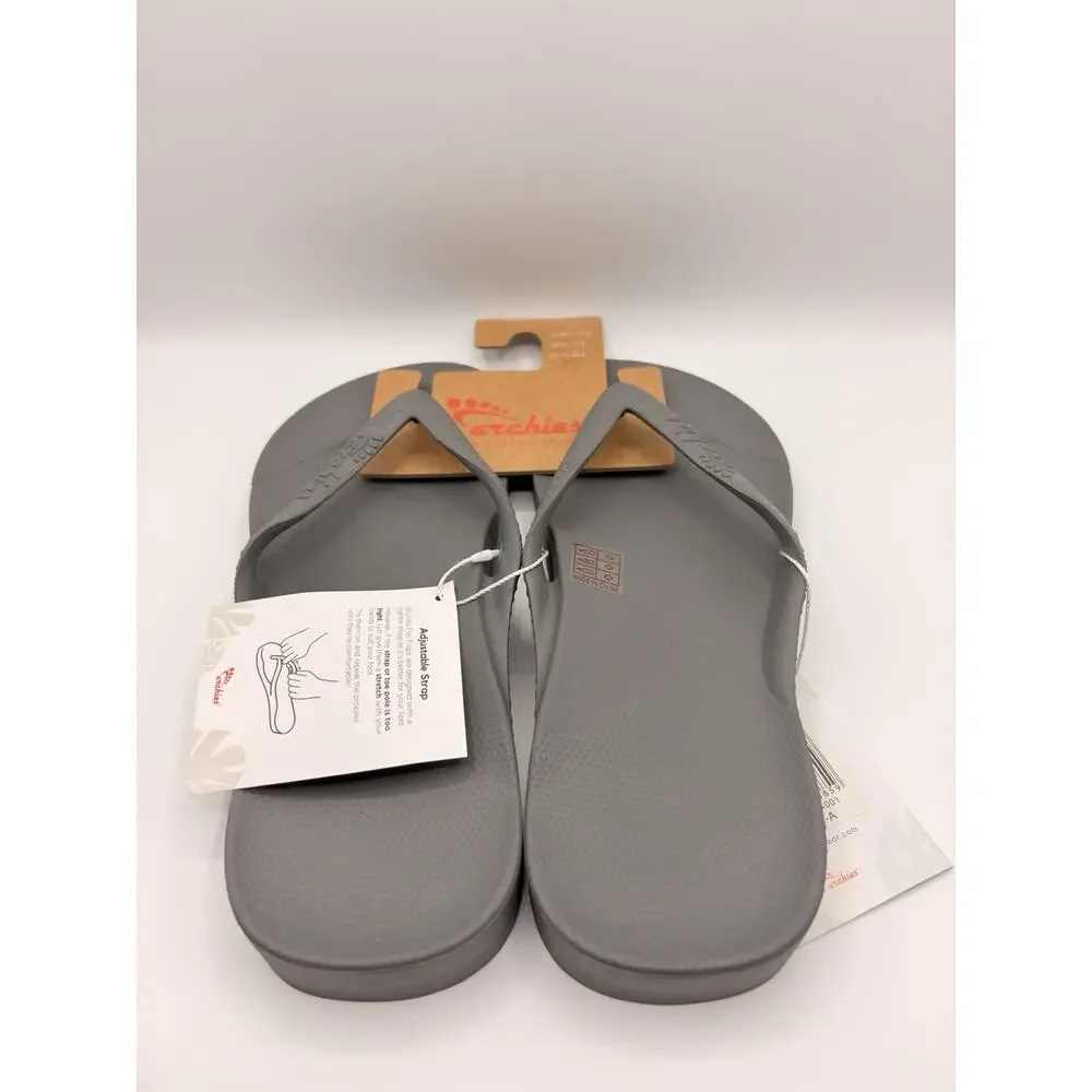 Archies Flip Flops Sandals Unisex Sz US M 11 W 12 Charcoal Gray Arch Support NWT